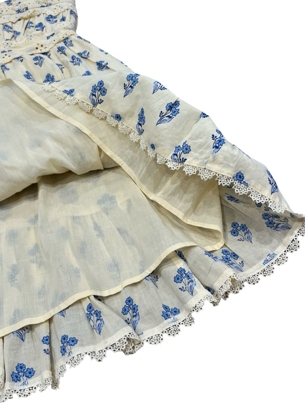 Patrons of Peace Cream Blue Floral Cotton Mini Dress XS Cottagecore Boho Prairie - Picture 8 of 11